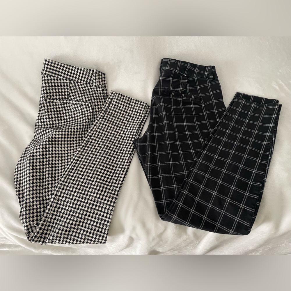 Old Navy Black and White Houndstooth Pants & window pane plaid